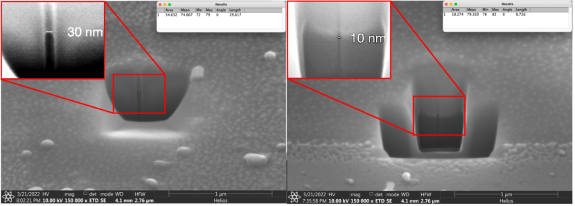 激光縱波加工:突破激光微納加工衍射極限的新原理(圖5) 30納米小孔橫截面分析.png